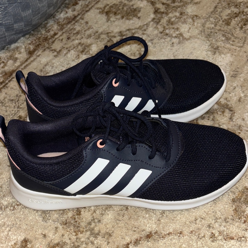 adidas Women's Black Athletic Sneakers with Pink Accents